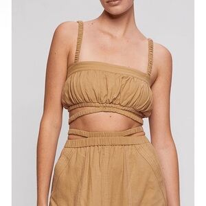 Jonathan Simkhai Clay Washed Linen Ruched Crop Top in Topaz Size S